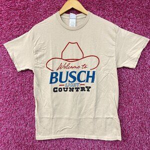 Welcome to Busch Light Country Cowboy Hat Beige T-Shirt Small